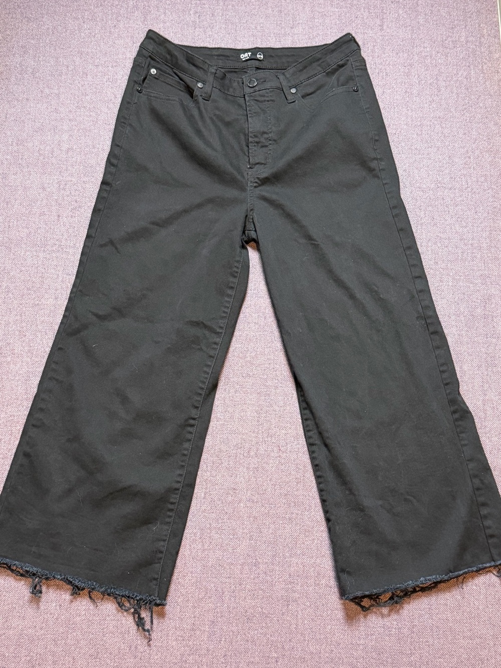 Oat New York Black Wide-Leg Jeans with Frayed Hem